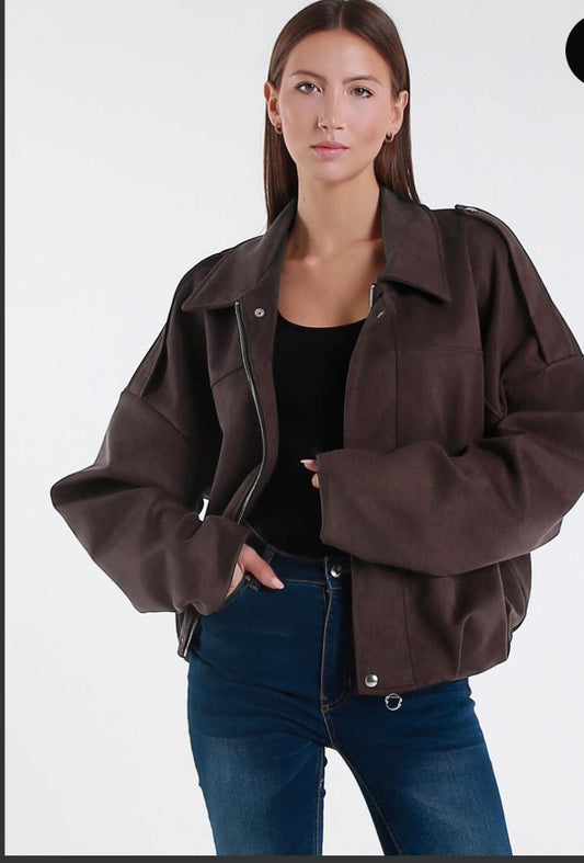 Oversized suèdelook jasje grijs