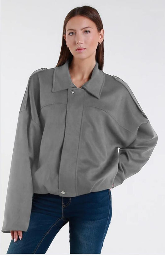 Oversized suèdelook jasje grijs