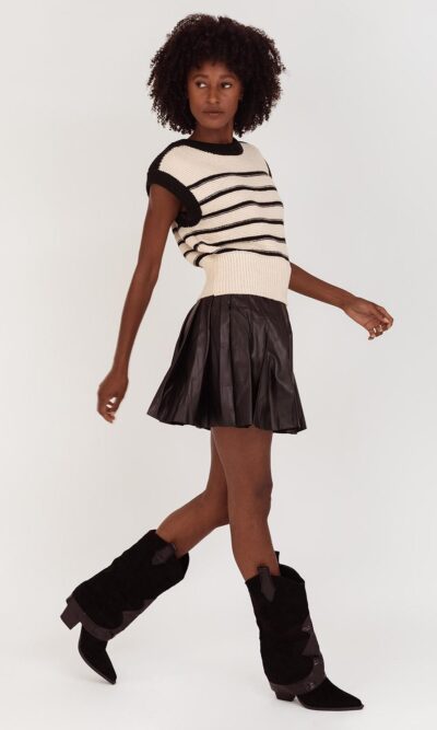 Zwart PU-Leather plooirok+Belt