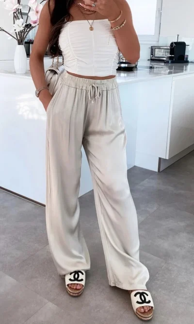 Satin broek Beige